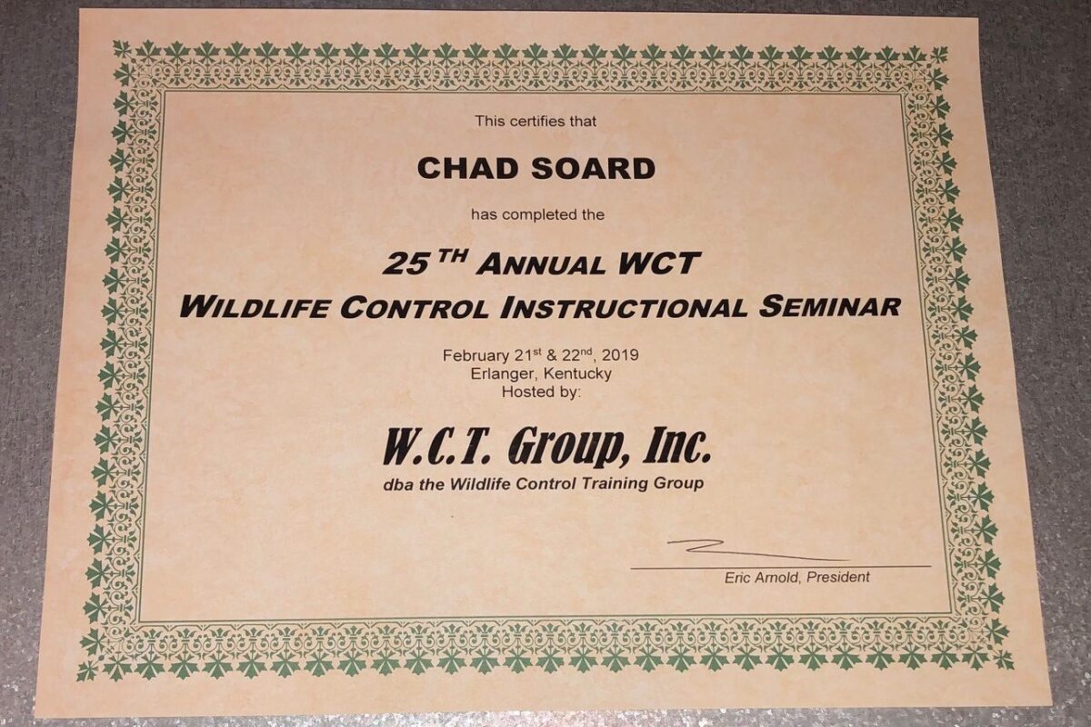 2019 WCT Seminar Certificate for Chad Soard Trifecta Wildlife