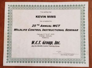 2019 WCT Seminar Certificate of Completion for Kevin Mims