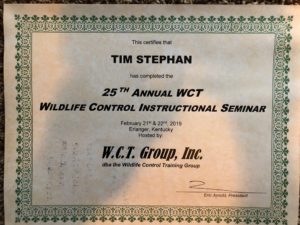 2019 WCT Seminar Certificate of Completion for Tim Stephan