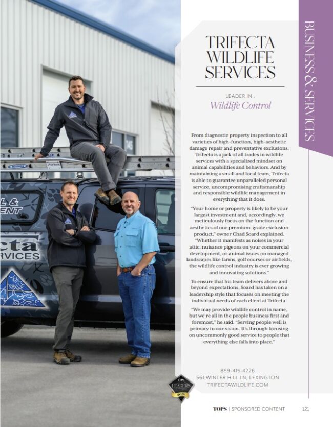 TOPS Leaders Trifecta Wildlife TOPS in Lexington Magazine March 2024 Leader in Wildlife Control