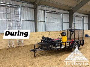 Installing bird nets on a Lexington KY horse arena